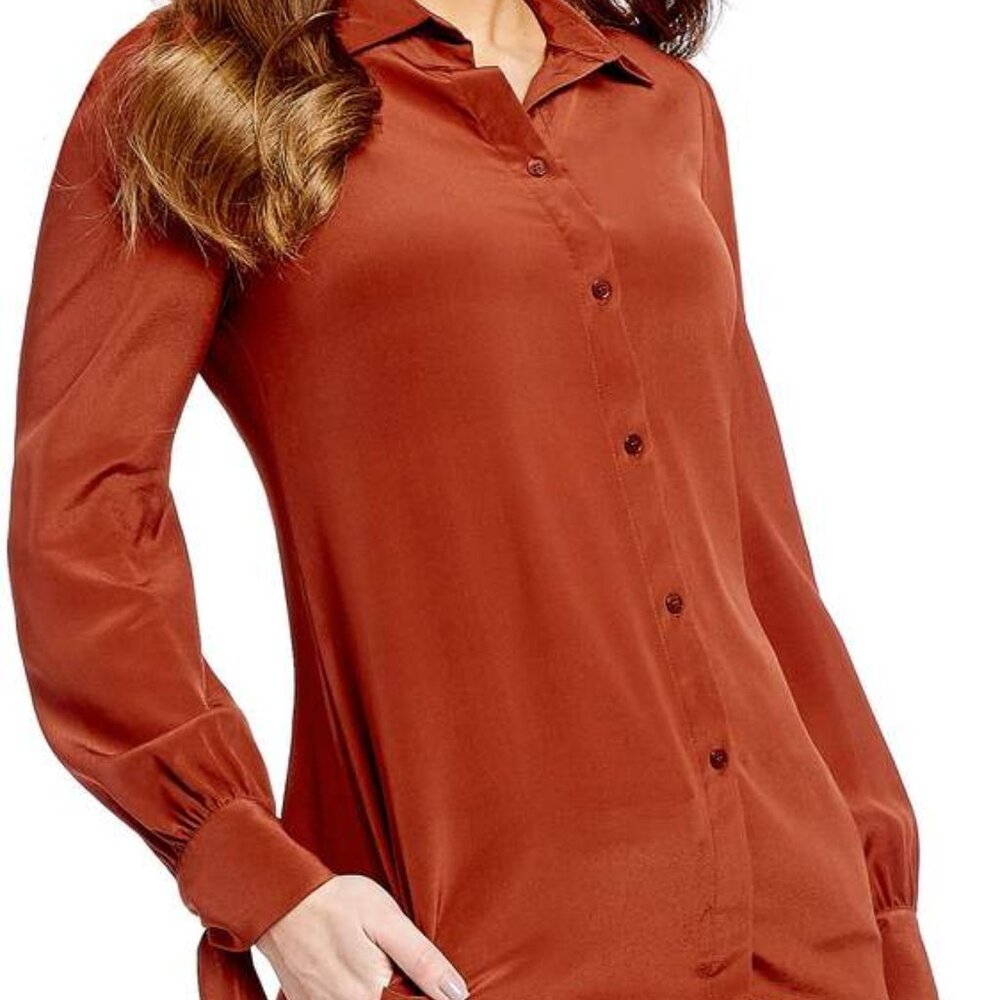 NWT Antonio Melani Dinah Bishop Sleeve Tie Cuff Blouse - Nutmeg (Burnt Orange)